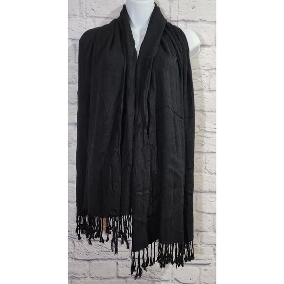 Black With Tassels Scarf Lightweight Cozy Soft - Picture 1 of 2